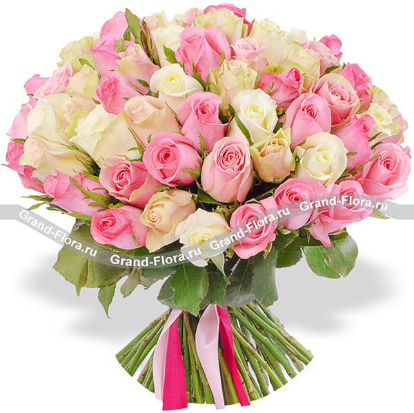 Про любовь - 101 бело-розовая роза (40 см)